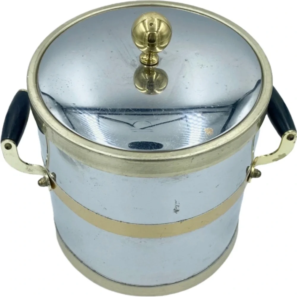 Vintage Mid-Century Kraftware Silver Chrome Metal Ice Bucket Barware